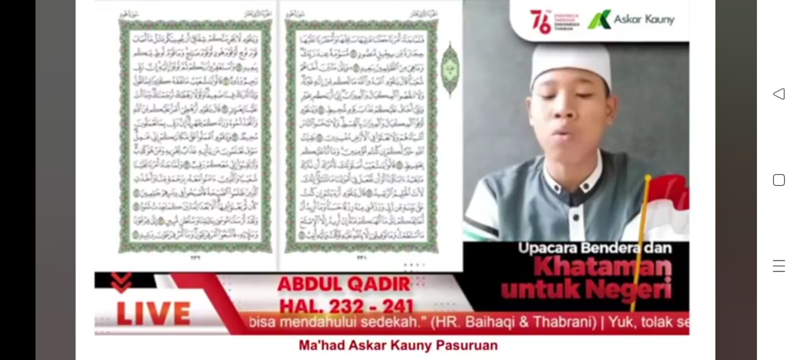 HUT RI, Askar Kauny Khataman Alquran Daring Hampir 24 Jam